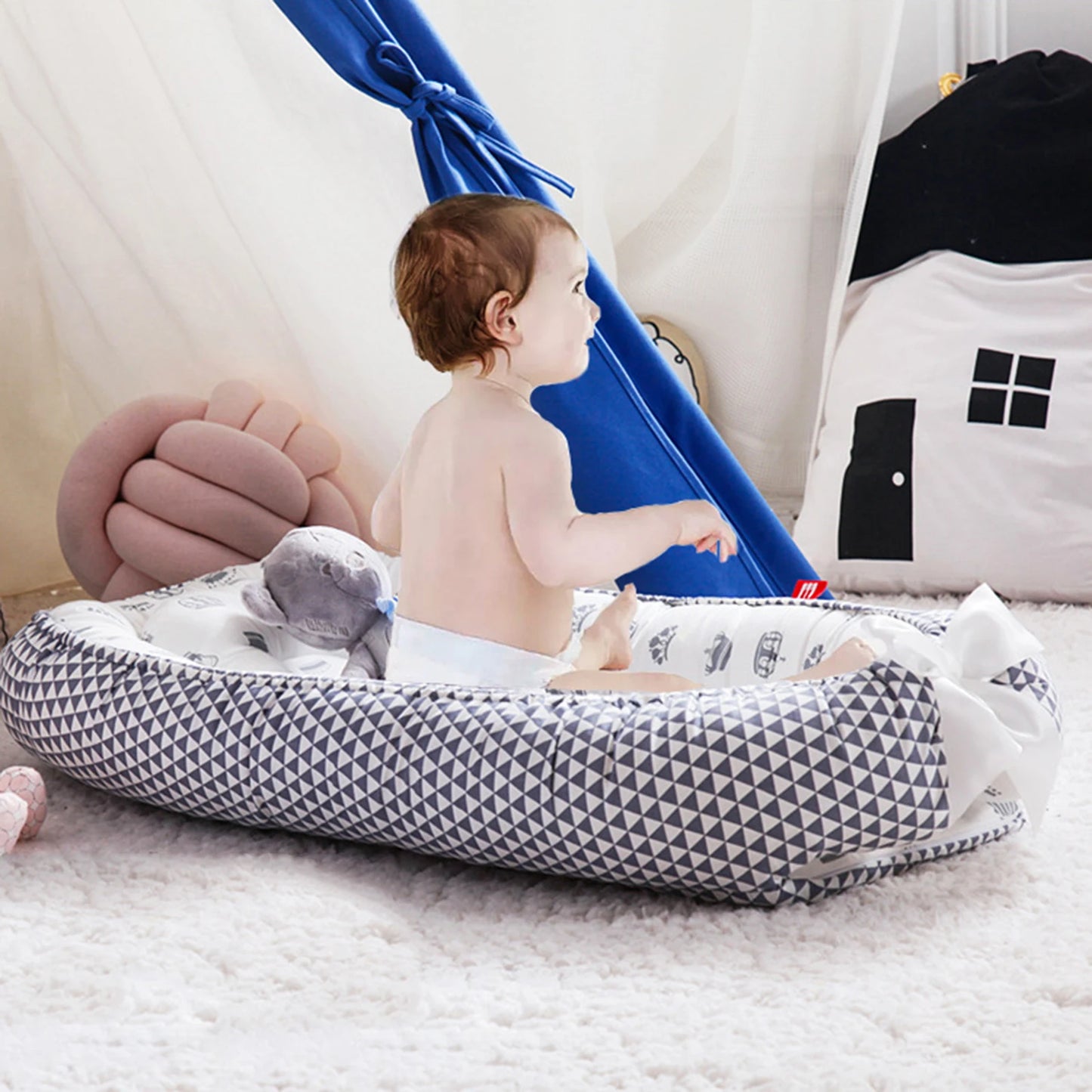 Baby Bed Foldable Washable Floral Print Baby Cot Infant Bassinet with Pillow Bedding Sets for Boys Girls 9 Colors