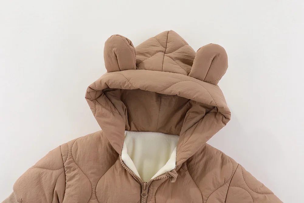Baby jumpsuit Winter new plush and thick cotton clothes Newborn crawling clothes Baby and children's hooded outdoor clothes