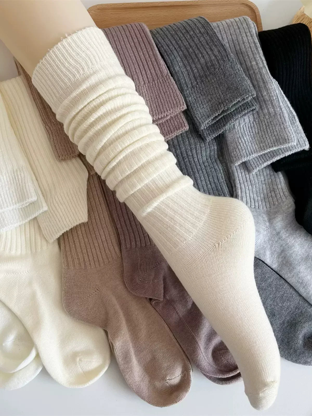 Soft Wool Long Socks Women Autumn Winter Cashmere Solid Knitted Stocking Skinny Casual Knee High Fluffy Warm Thicken Girls Socks