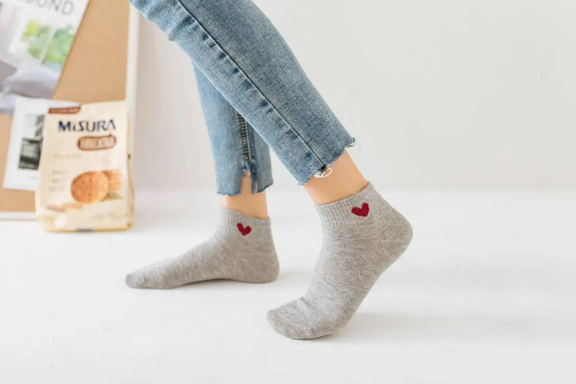 Spring and Autumn Love Women's Socks Casual Sports Short Boat Sock Cute Pure Cotton Ankle Socks Harajuku