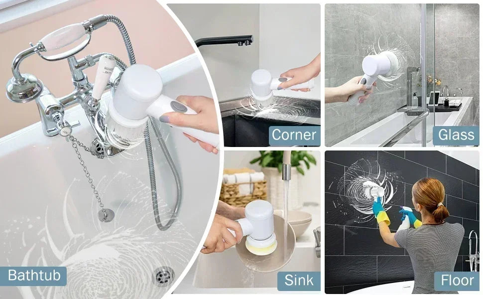 Electric Spin Scrubber,Bathroom Cleaning Brush Power Scrubber with 5 Replaceable Brush Heads, Electric Cleaning Brush