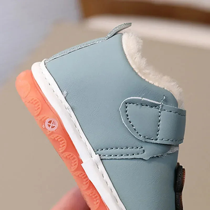 Newborn Baby Girls Boys Shoes Soft Non-slip Infant Toddler Leather First Walkers Autumn Winter Plush Warm Kids Cartoon Sneakers