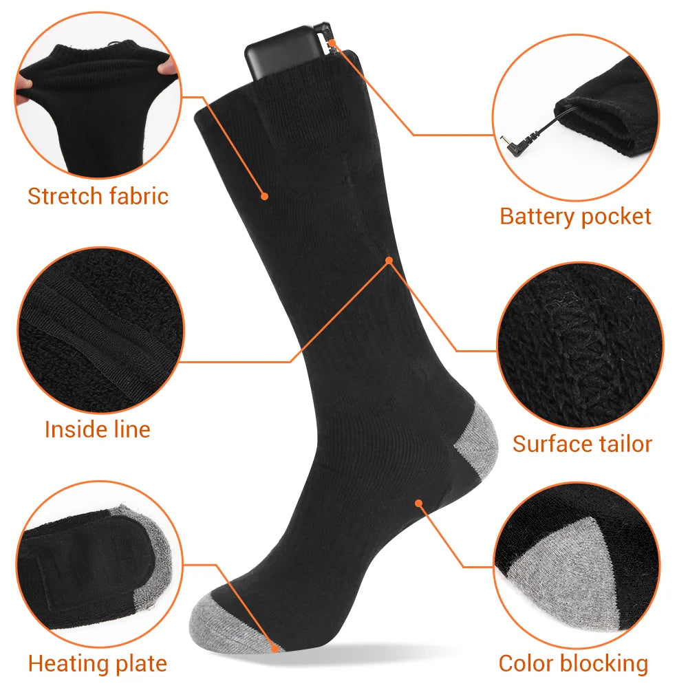 Electric Heated Socks With Battery Case Winter Warm Heating Socks 65℃ Snowmobile Heated Skiing Sock Controllable Buttons outdoor