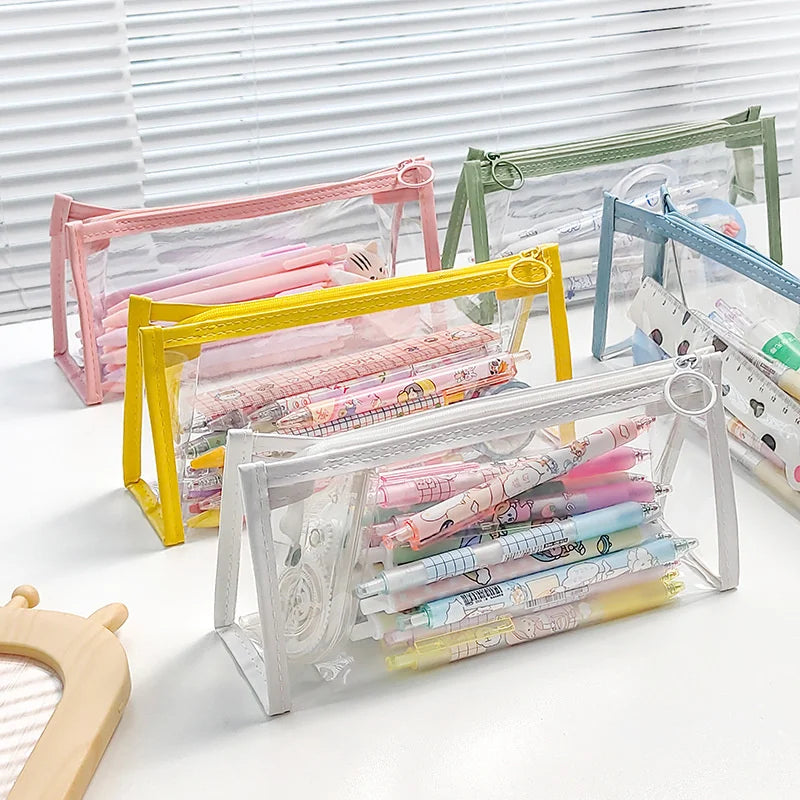 Kawaii Pencil Cases PVC Waterproof Pencil Bags Transparent Pen Pouch Trousse Scolaire School Supplies Cute Korean Stationery