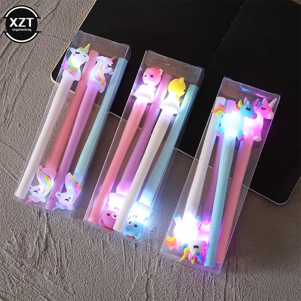 4pcs Gel Pen Unicorn Pen with LED Light Kawai Cute Girl Gel Ink Pen Luminous Pen School Stationery Children's Stationery