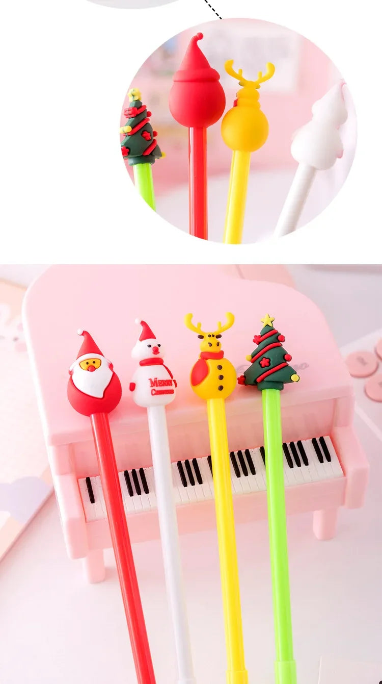 30Pcs/Lot Kawaii Christmas Gel Pen 0.5mm Black Ink Cute Christmas Tree Elk Santa Snowmen Neutral Pen School Stationary Kids Gift