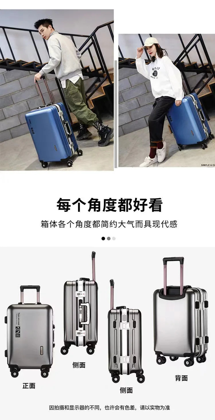 Aluminium Frame Suitcase on Wheels Business Zipper Carry-on Cabin Suitcase USB Port 28-inch Luggage Carrier Trolley Case