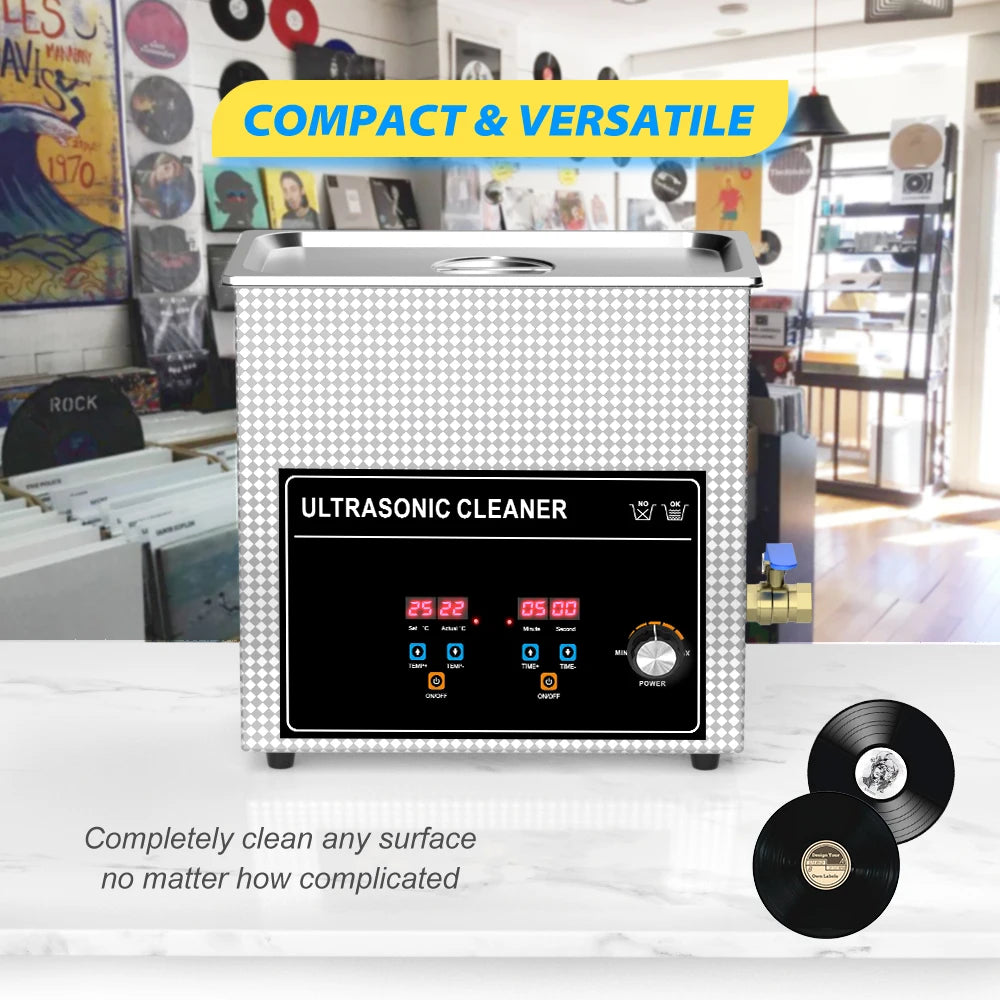 6L Vinyl Record Ultrasonic Cleaner with Bracket(Set) for Cleaning EP 7 LP 12 Inch Records Label Saver Aluminum CNC Made