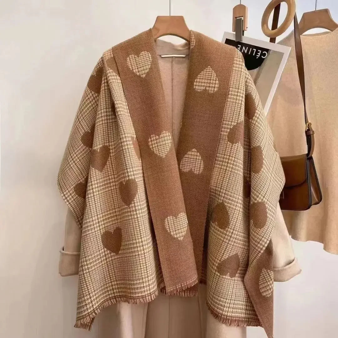 2023 New Double Side Cashmere Scarf Winter Women's Love Heart Plaid Ladies Long Thickened Warm Knitted Scarf Hijab Stole