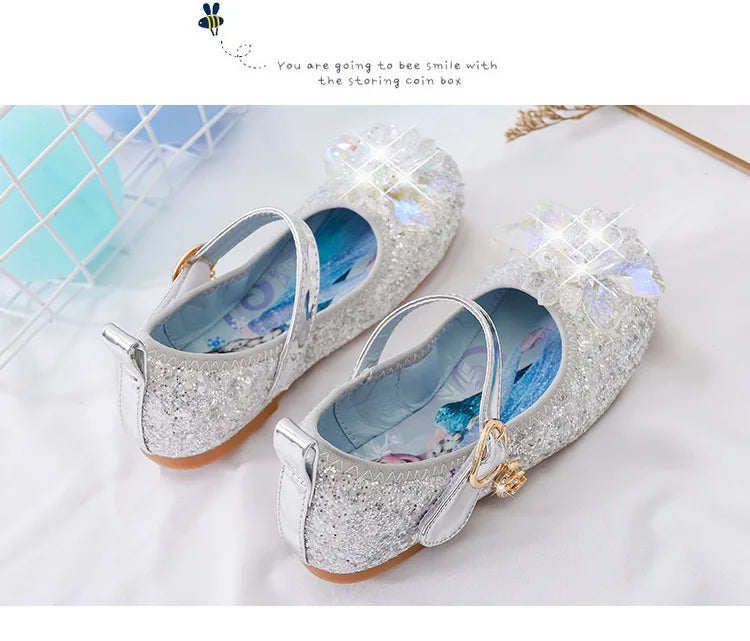 Disney Princess Crystal Shoes New Girls Single Shoes Frozen Aisha Sophia Rhinestones Shoes Performance Party Shoes Size 22-36