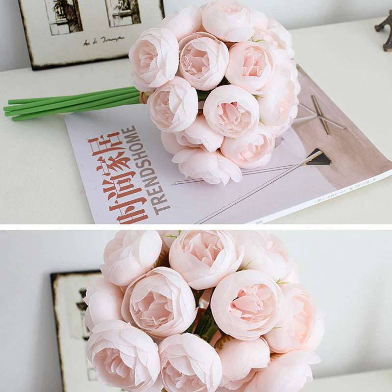 Peony Artificial Flowers Silk Bouquet 27 heads Roses Fake Flower for Table Vase Arrange Home Wedding Decoration Flowers