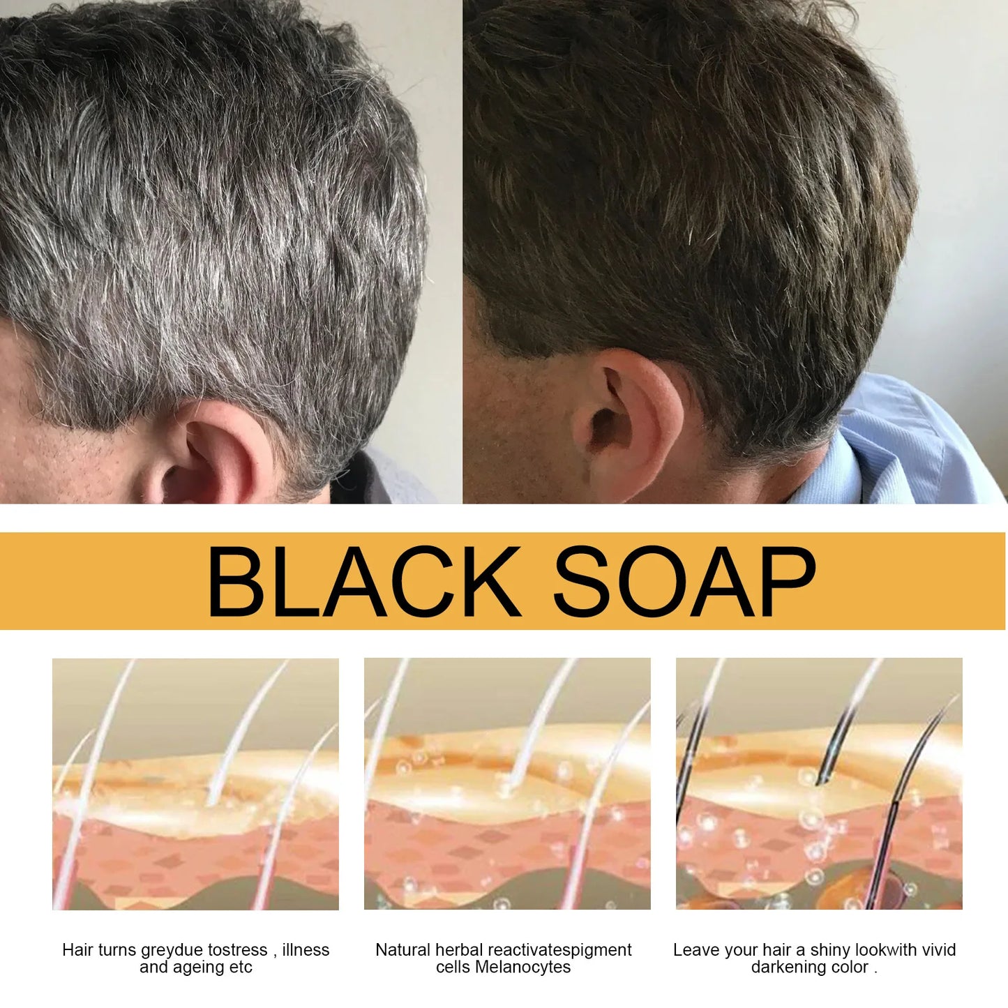 Grey Coverage Bar Shampoo Repair Gray White Hair Color Treatment Smoothing Nourishing Anti Dandruff Natural Hair Darkening Soap