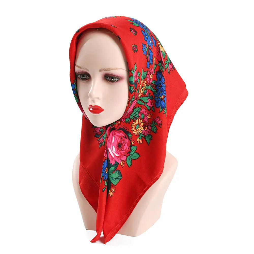 70*70cm Russian Style Square Scarf Women Luxury Floral Print Bnadana Headband Scarves Babushka Handkerchief Head Wraps