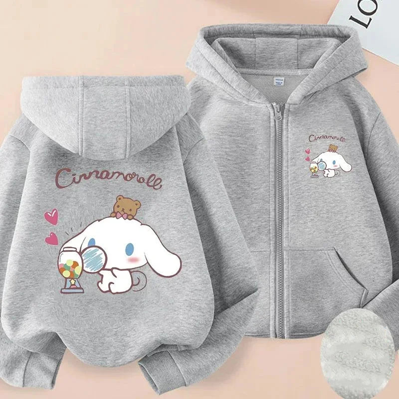 Kawaii Sanrio Cinnamoroll Cartoon Zip Up Hooded Coats Women Winter Casual Loose Warm Jackets Cute Anime Parent-Child Clothing