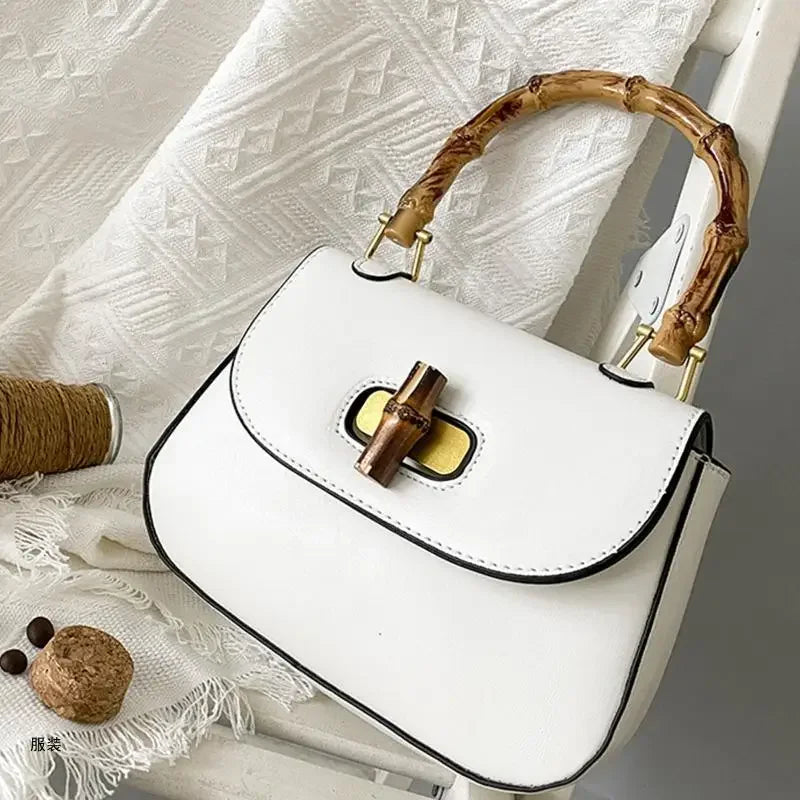 D0UD Fashion Shoulder Bag Saddle Bag Crossbody Bag with Bamboo Handle for Gatherings