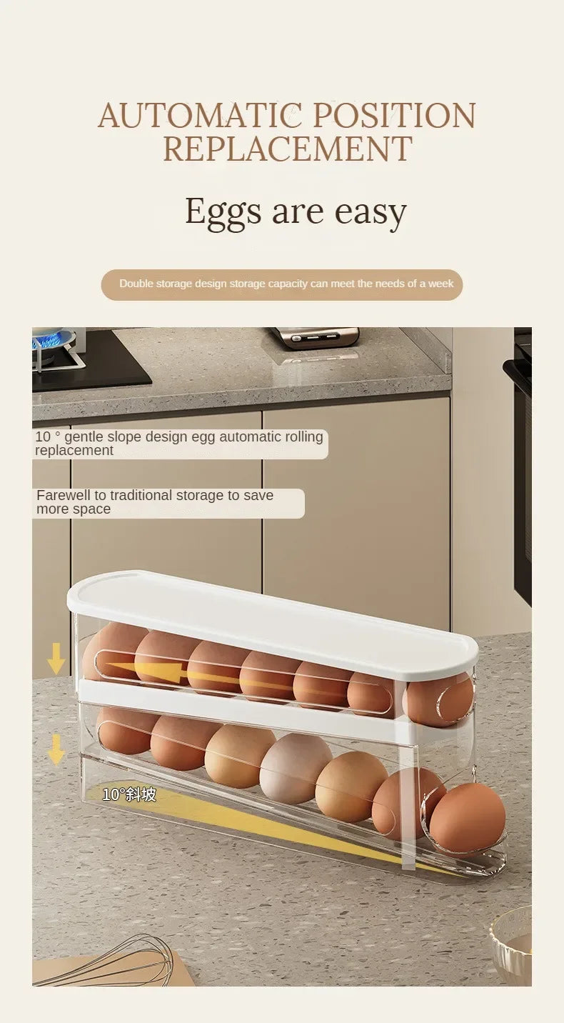 Bilayer Fridge Egg Storage Box Automatic Rolling Eggs Holder Rack Ladder Style Refrigerator Eggs Dispenser Egg Organizer Holder