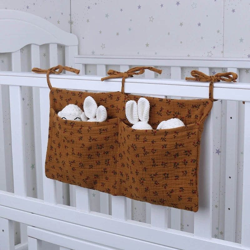 Baby Bed Hanging Storage Bags Cotton Newborn Crib Organizer Toy Diaper Pocket for Crib Bedding Set Accessories Nappy Store Bags