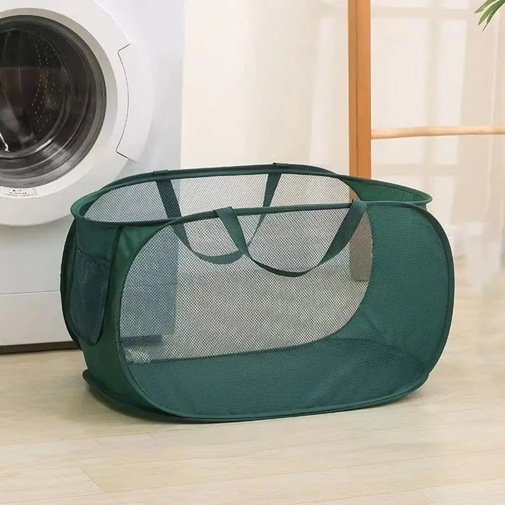 Folding Laundry Basket Organizer for Dirty Clothes Bathroom Clothes Mesh Storage Bag Household Wall Hanging Basket Frame Bucket