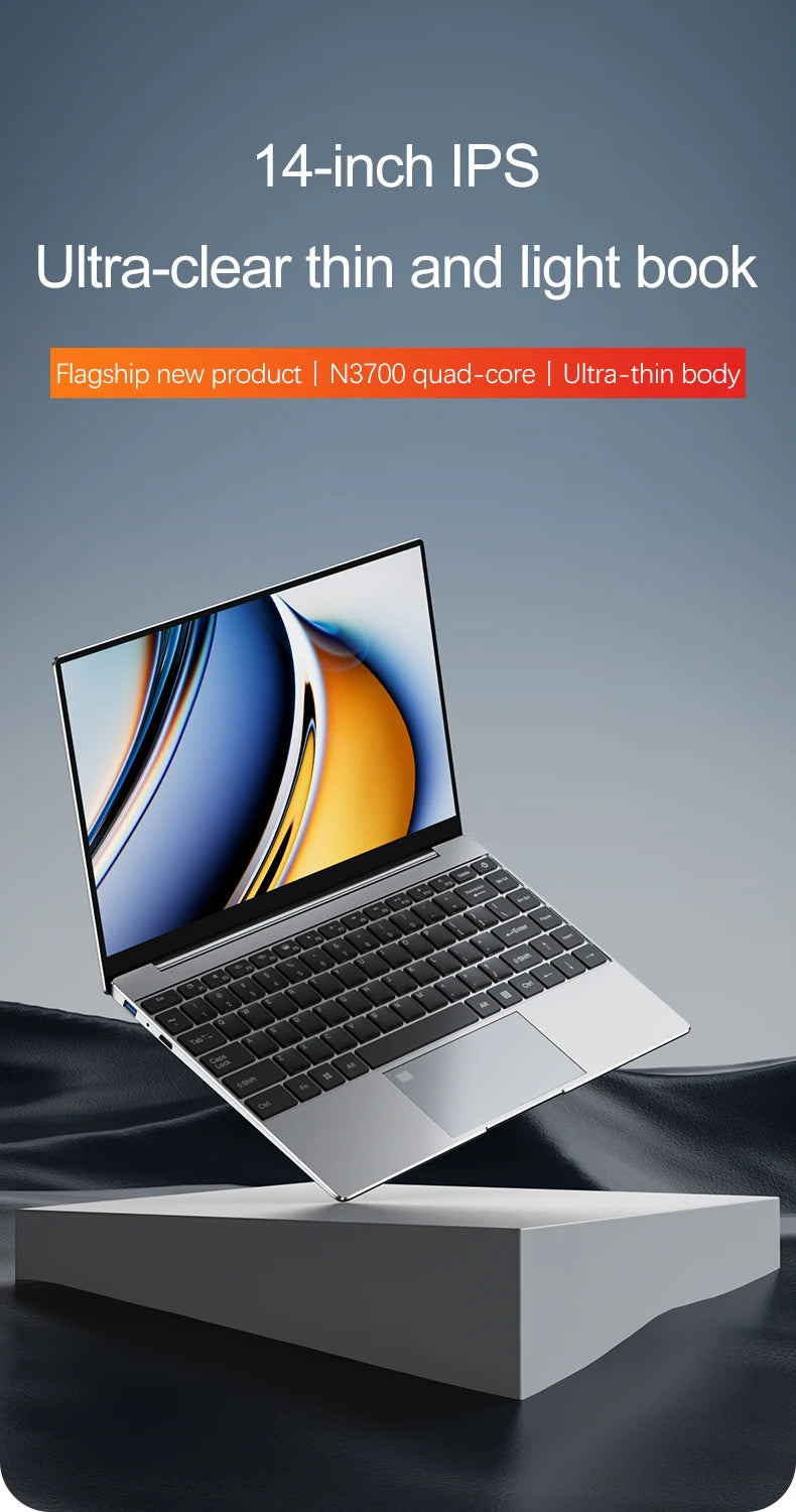 Ultra Slim Laptop 14.1" 16GB RAM 2TB SSD Intel N3700 Notebook Gamer 1920*1080 Display Office Study Computer PC Windows 11 Pro