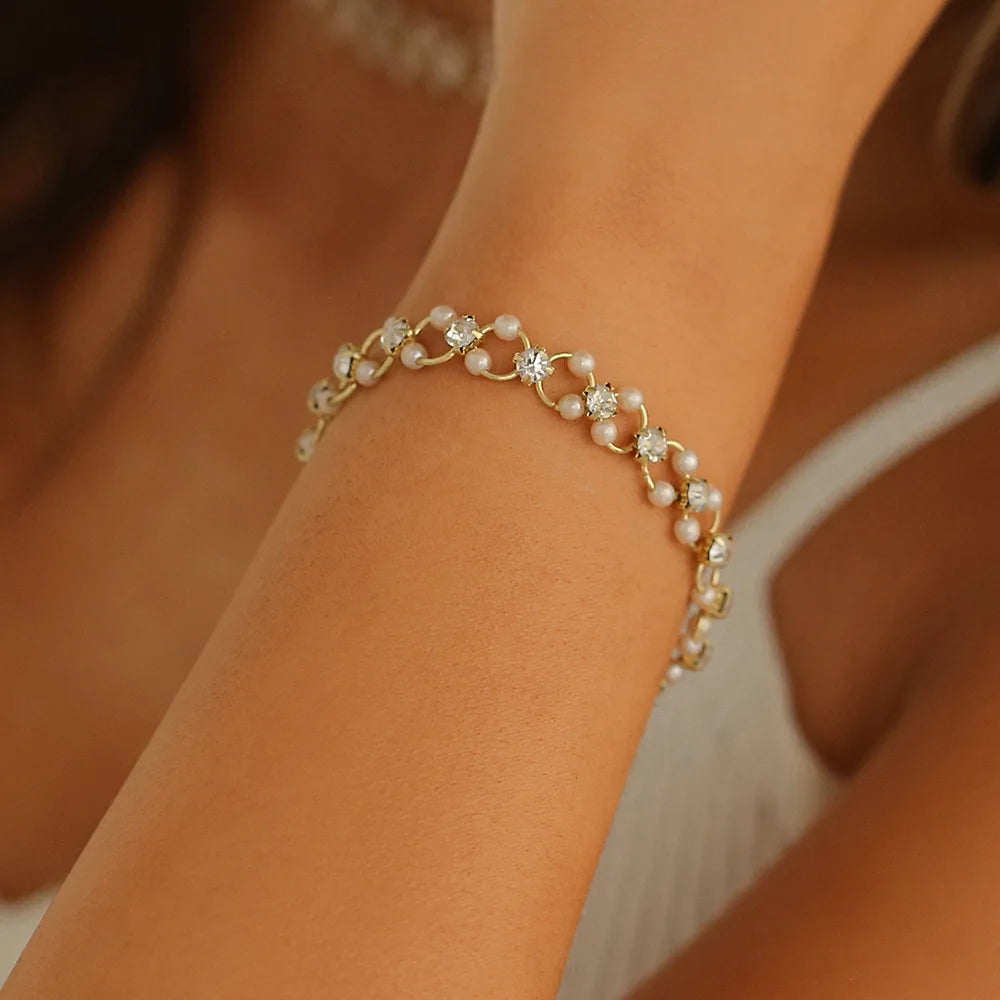 Gold Color Bracelet Set of Four Stainless Steel Sequins Rhinestone Bracelet Combination for Women Chain Bracelet Jewelry Gifts