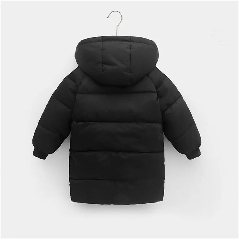 4-10 Years Boys Long Down Jackets Winter Kids Girls Thick Warm Hooded Outerwear Children Waistcoat Coat Fashion Casual Clothing