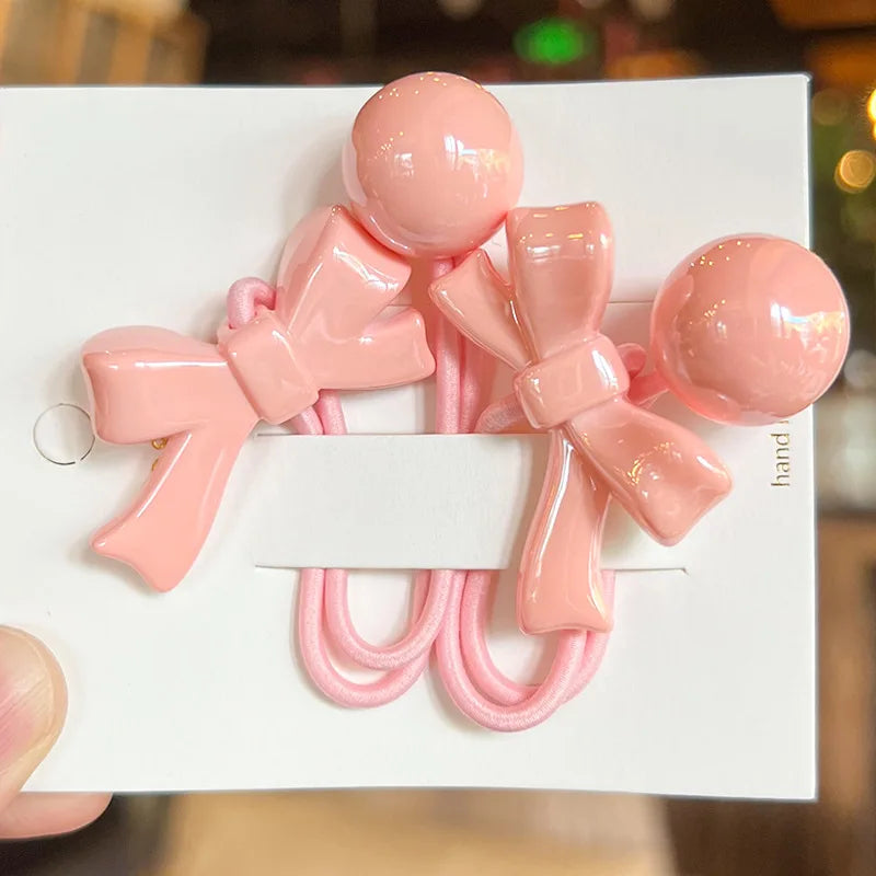 2pcs/lot Fashion Pink Bow Ball Hair Accessories Children Rubber Bands Scrunchies Elastic Hair Bands Girls Headwear Ties