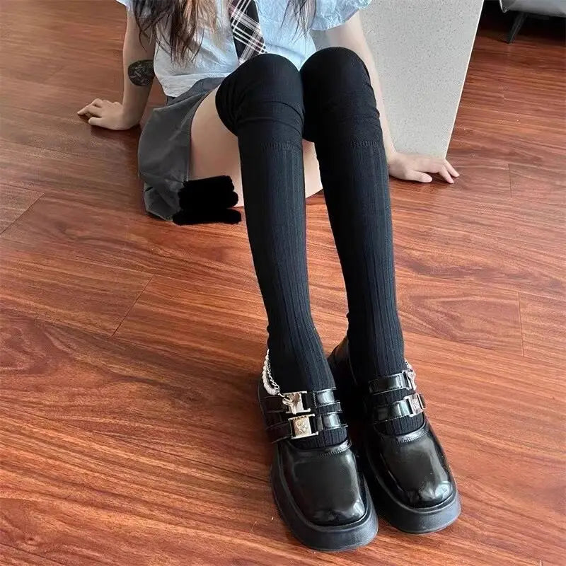 Solid Color Thigh High Stockings Women Trendy Casual Over The Knee Female Long Socks Thermal Warm Cotton Tall Tube Leggings