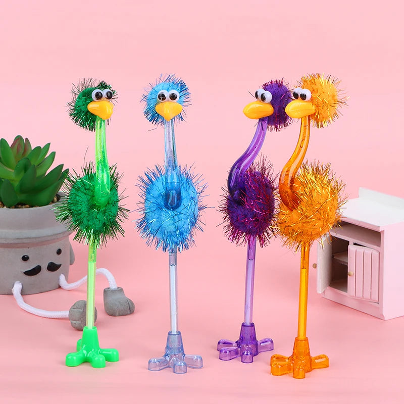 Kawaii Cartoon Ostrich Shape Ballpoint Pen Blue Ink Creative Feather Pens For Student Office Writing Stationery Supplies