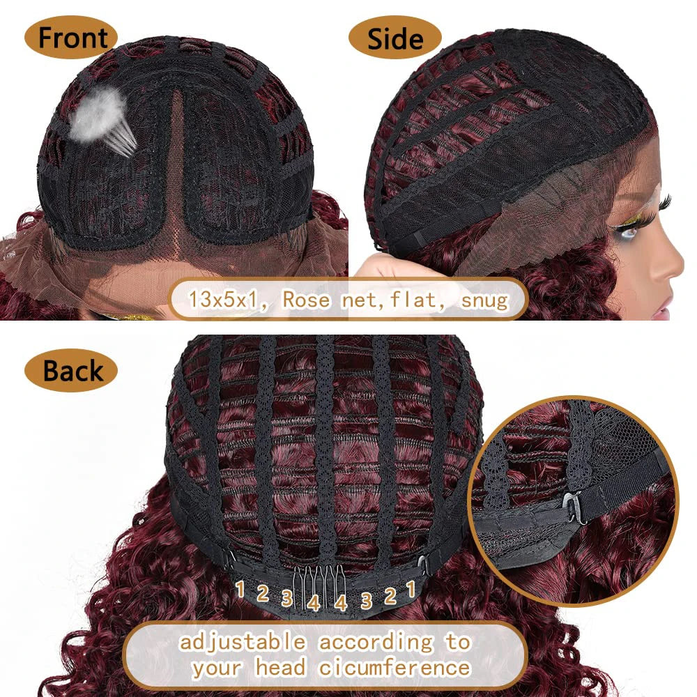 CurlyCoo Synthetic Curly Lace Front Wigs For Black Women Short Kinky Curly Bob Wig Ombre Natural Water Wave Cosplay Wig