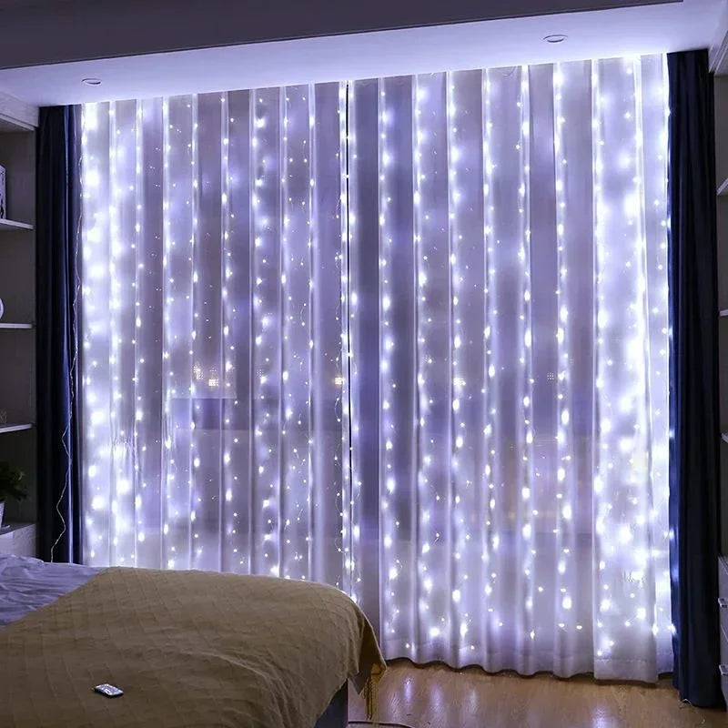 LED Garland Curtain Lights 8 Modes USB Remote Control Fairy Lights String Wedding Christmas Decor for Home Bedroom New Year Lamp