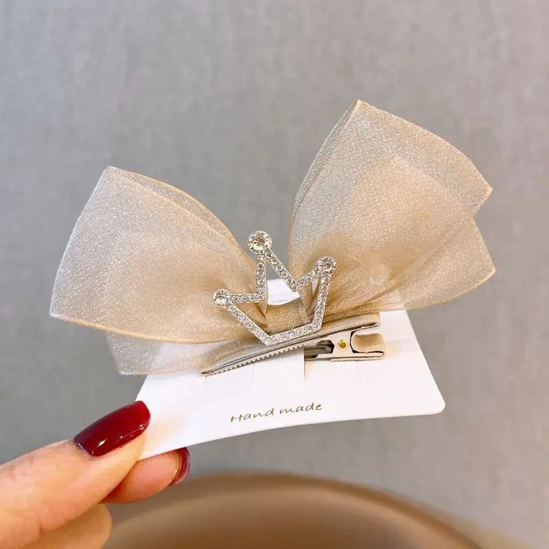 Korean Gauze Children Bow Hair Pin 3D Princess Crown Hair Pin Birthday Photography Headwear Girls Kids Hair Accessories