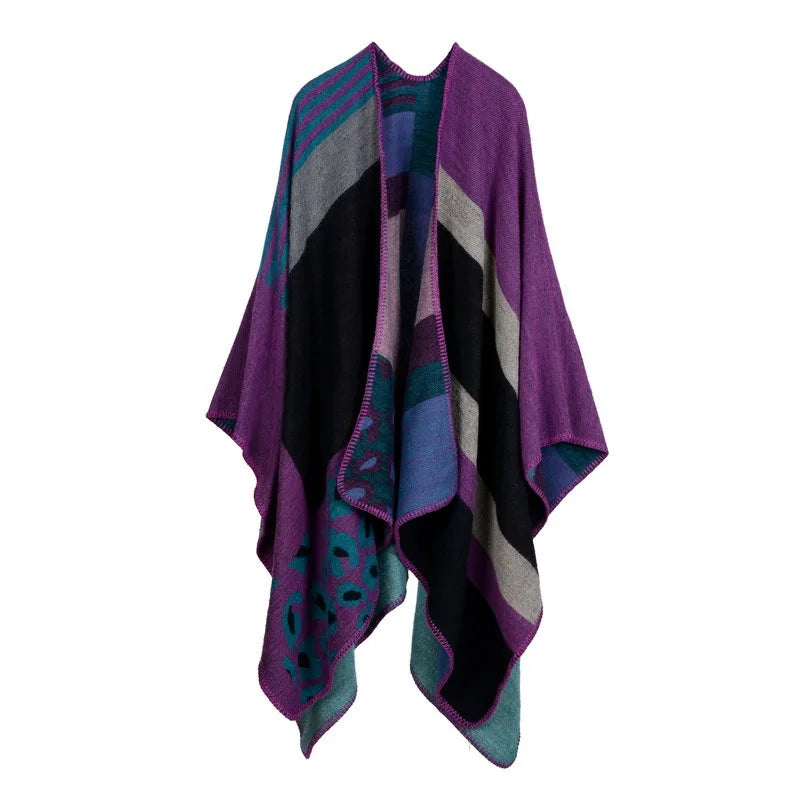 Thicken Winter Shawl Wraps Cape Women Fall Ponchos Plus Size Block Plaid Open Front Sweater Fleece Scarf Coat Holiday Outfits