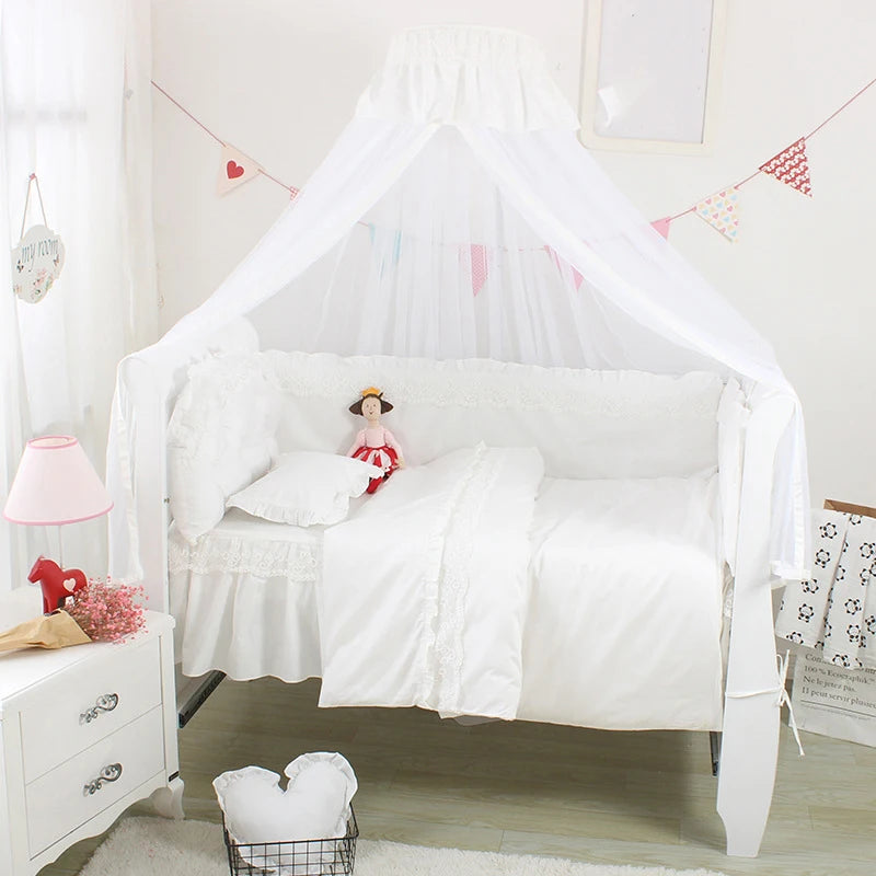 5PCS/Set Lace Crib Surround Solid Color Children's Bedding Kit Pure Cotton Thicken Baby Anti-collision Bed Bumpers Sheet