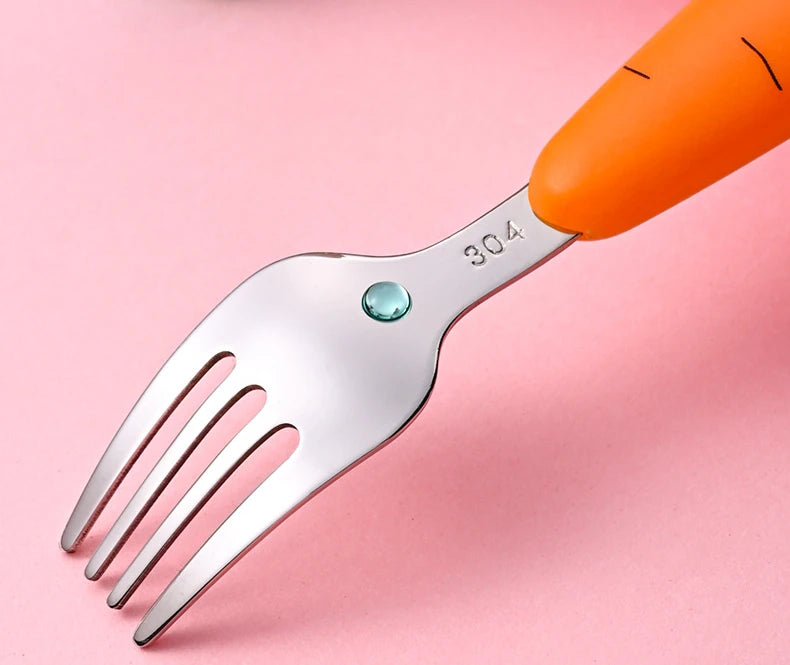 1/3PCS Baby Feeding Utensils Carrots Set Steel Spoon Fork Child Cutlery Tableware Kitchen Gadgets Cake Vegetable Fork Teaspoon