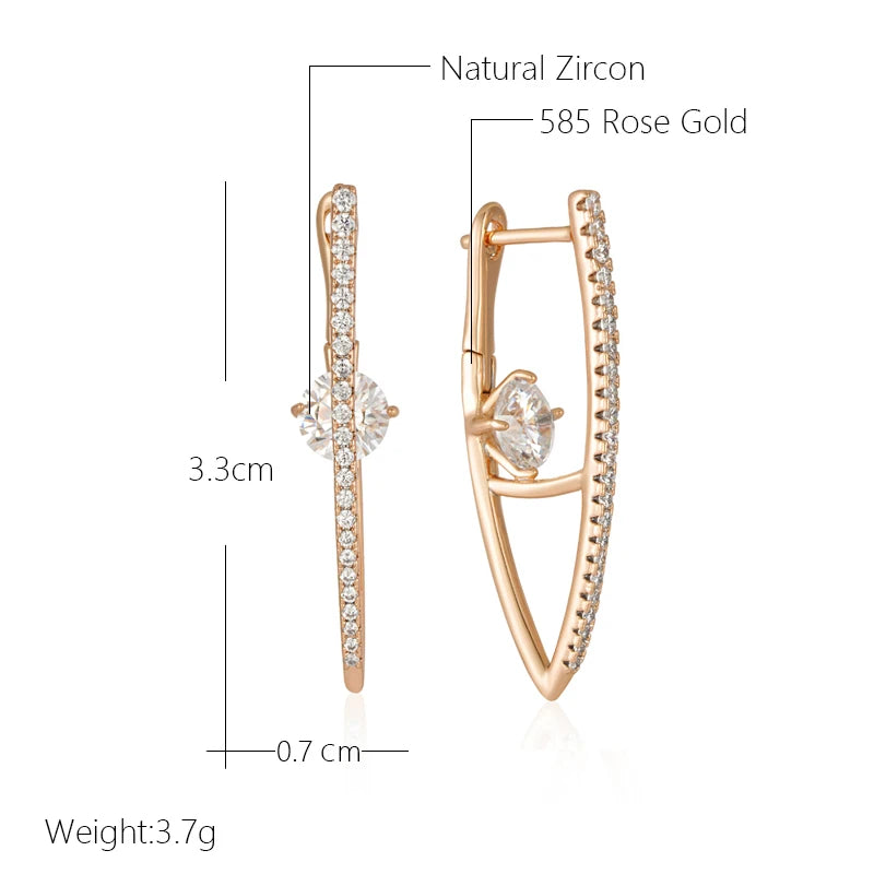 Kinel New 585 Rose Gold Color Long Earrings For Women Girl Fashion V Shape Natural Zircon Accessories High Quality Daily Jewelry