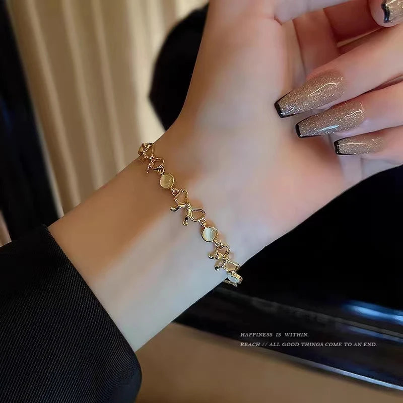Gold Color Bracelet Set of Four Stainless Steel Sequins Rhinestone Bracelet Combination for Women Chain Bracelet Jewelry Gifts