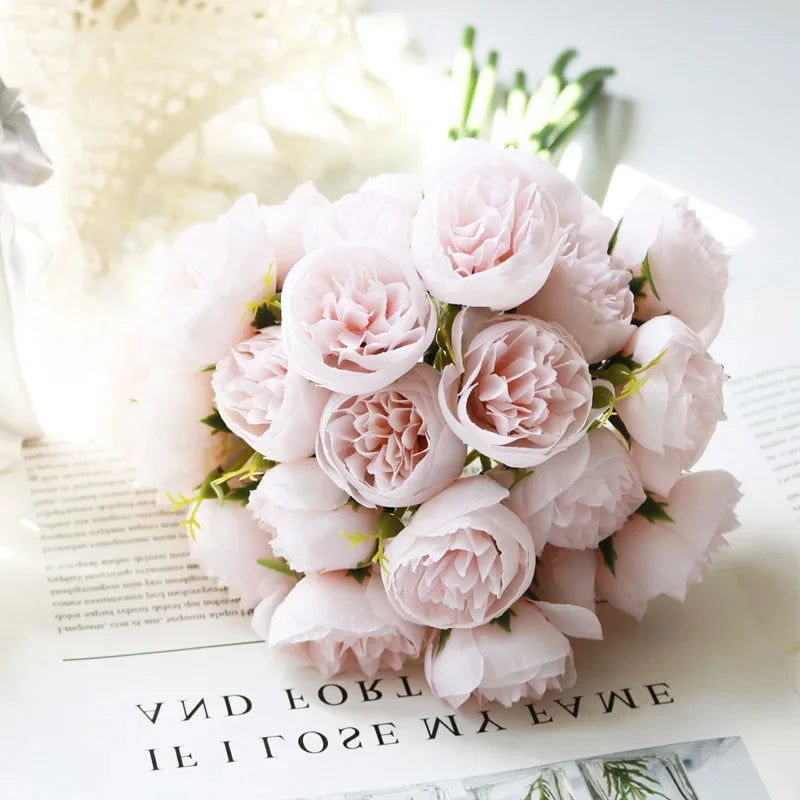 Peony Artificial Flowers Silk Bouquet 27 heads Roses Fake Flower for Table Vase Arrange Home Wedding Decoration Flowers