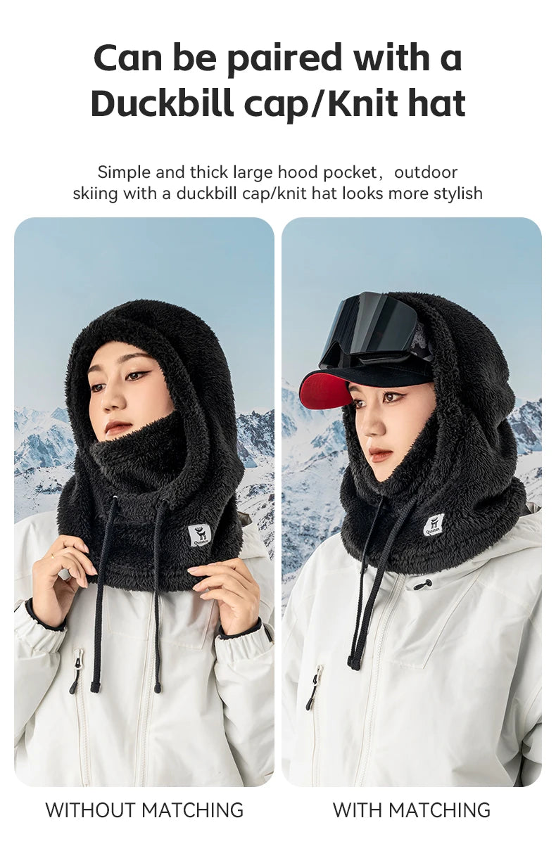 Qunature Skiing Mask Full Face Balaclava Hood Thicken Thermal Fleece Neck Protection Gaiter Winter Keep Warm Snowboarding Scarf