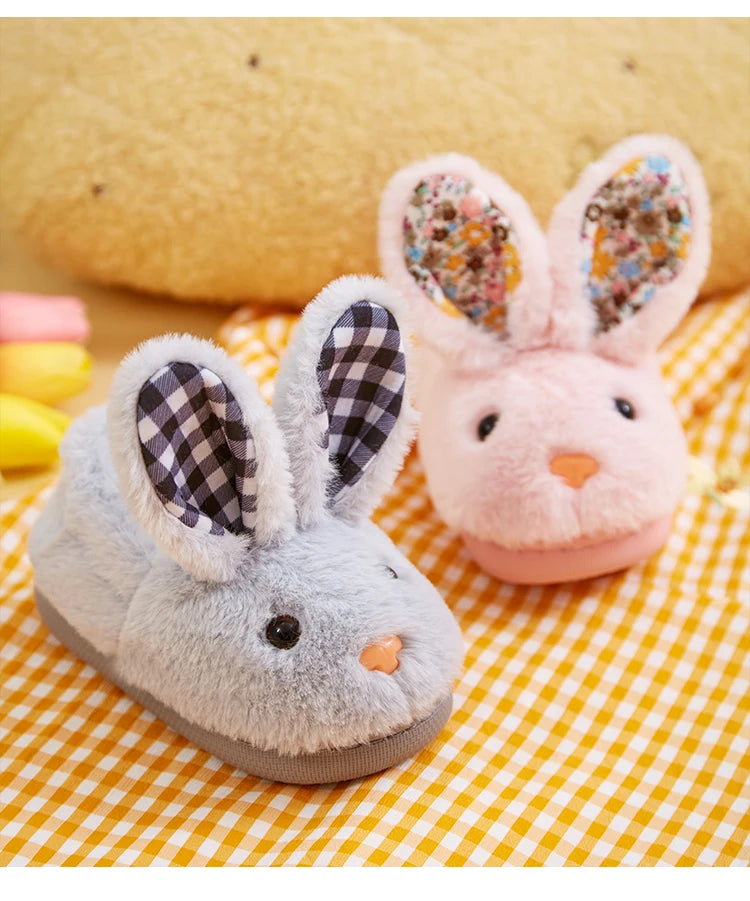 Children Indoor Slippers Winter Warm Cotton Shoes Kids Home Floor Slippers Cartoon Rabbit Anti-slip Boys Girls Plush Footwear