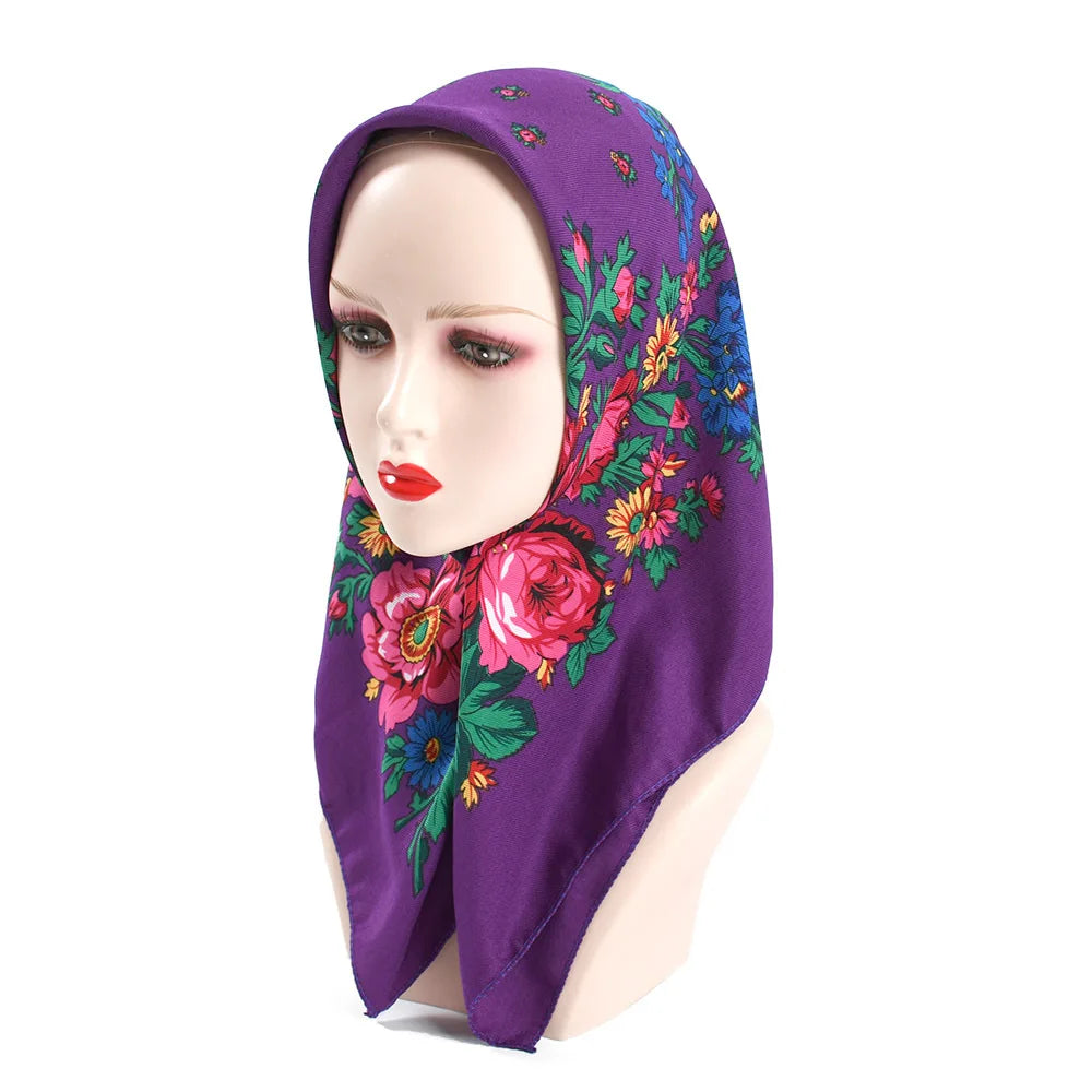 70*70cm Russian Style Square Scarf Women Luxury Floral Print Bnadana Headband Scarves Babushka Handkerchief Head Wraps
