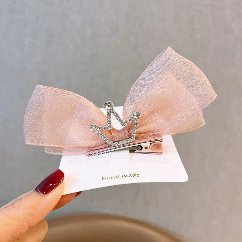 Korean Gauze Children Bow Hair Pin 3D Princess Crown Hair Pin Birthday Photography Headwear Girls Kids Hair Accessories