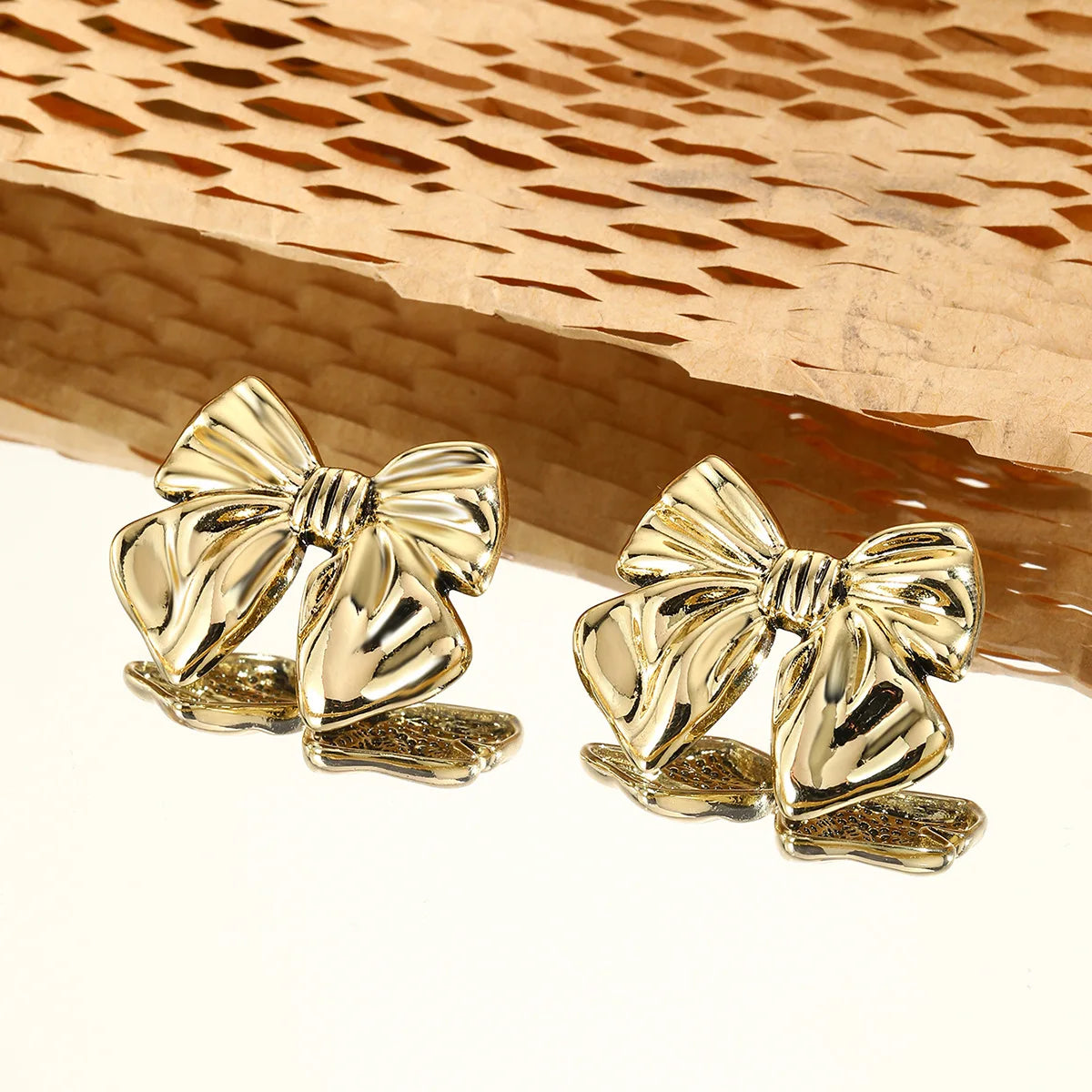 1 Pair Stainless Steel Metal Ribbon Bow Stud Earrings for Women Girls18K Gold Plated Cute Statement Piercing Jewelry Set Gift