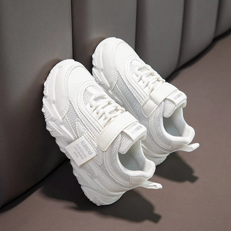 Spring New Kids Sneakers 2023 PU Girls Casual Mesh Solid Pink Light Boys White Hook & Loop Children Non-slip Sports Shoe Fashion