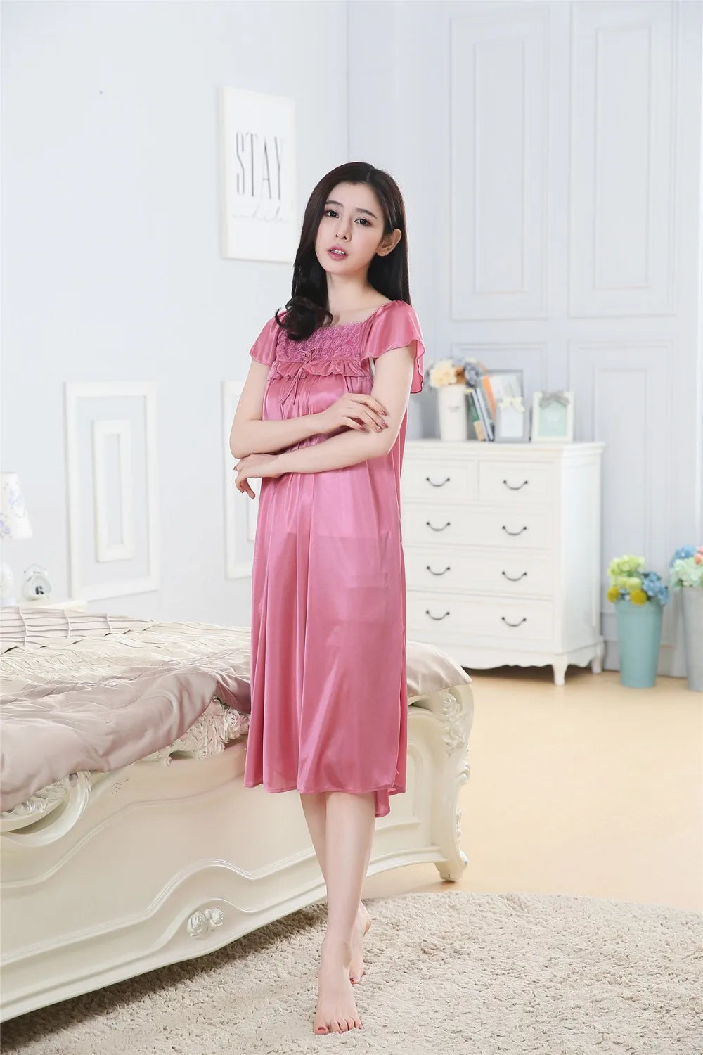 Women's Sexy Sleepwear Plus Size Ice Silk Satin Underwear Night Dress Nightgown Female Lingerie Dress Sexy Nightwear for Ladies