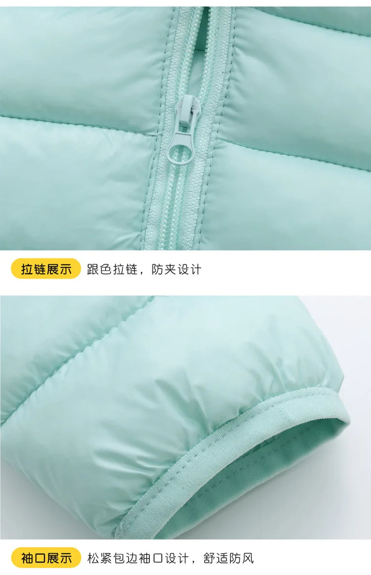Cute Baby Girls Winter Clothes Kids Light Down Coats with Ear Hoodie Spring Girl Jacket Toddler Children Clothing for Boys Coat