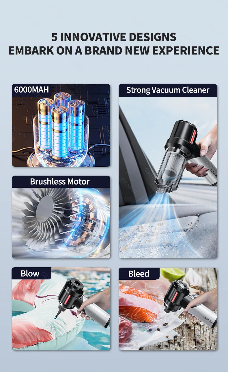 CENRR 998000PA Car Vacuum Cleaner Portable Handheld Wireless Strong Suction Car Cleaner Cleaning Machine Mini Vacuum Cleaner