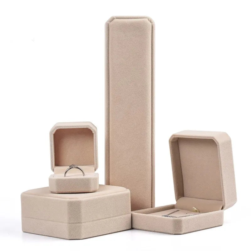 Beige Velvet Octagon Jewelry Box Necklace Pendants Bracelets Box Rings Earrings Box Jewelry Storage Display Jewelry Package Case