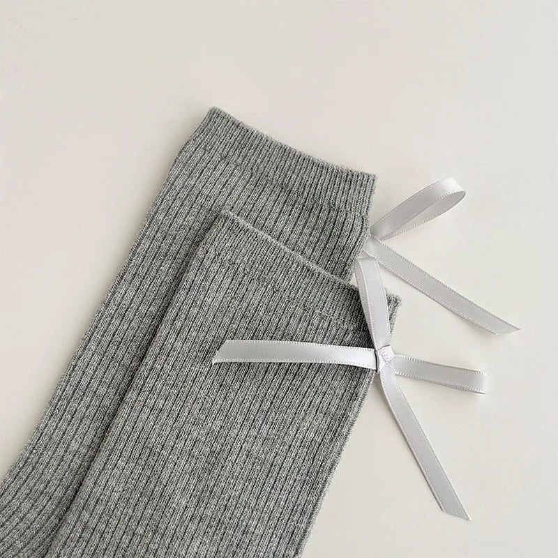 Japanese JK Sweet Bowknot Tied Middle Tube Socks Women Heel Bow Socks Casual Black White Pile Socks Girls Sports Cotton Socks