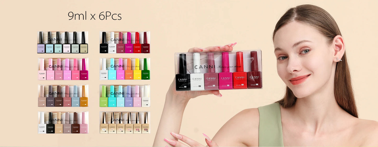 CANNI 6pcs/Lot UV LED Nail Gel Polish HEMA FREE Colorful High gloss Fashionable Unique Deep Red Velvet Reverie Kit 9ml Set-2309