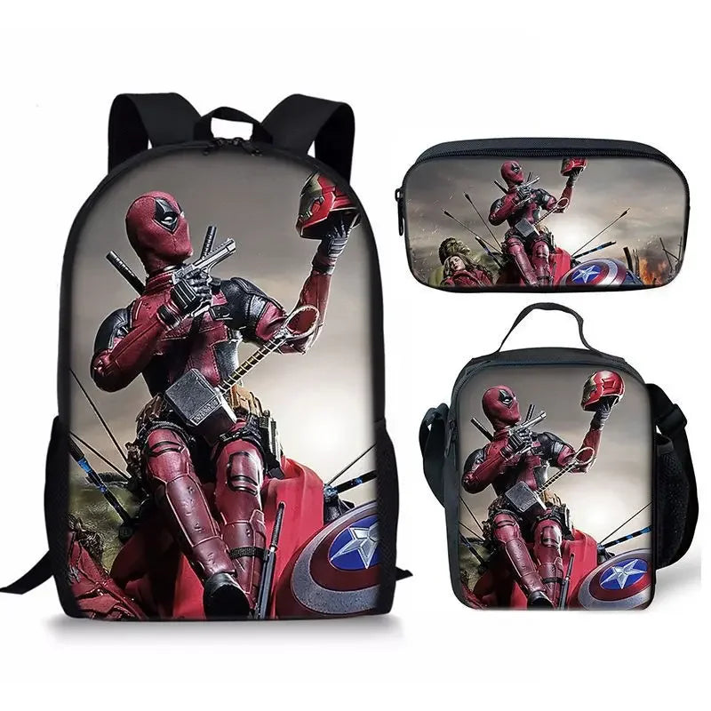 3Pcs Set Deadpools School Bags Pencil Cases Meal Bag Boys' Backpack Schools Supplies Learning Stationery Kids Customizable Gifts